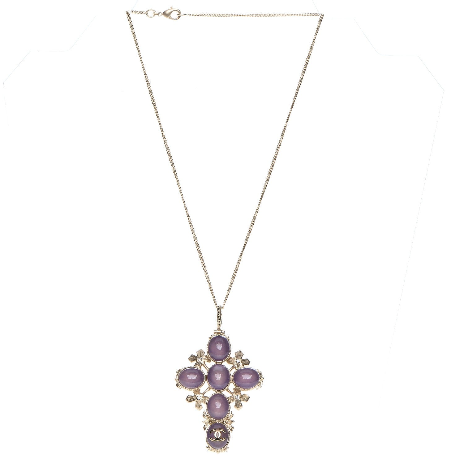 Chanel Gripoix Poured Glass Crystal CC Cross Necklace Gold 3 of 6