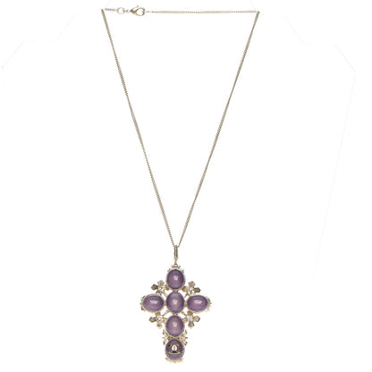Chanel Gripoix Poured Glass Crystal CC Cross Necklace Gold 3 of 6