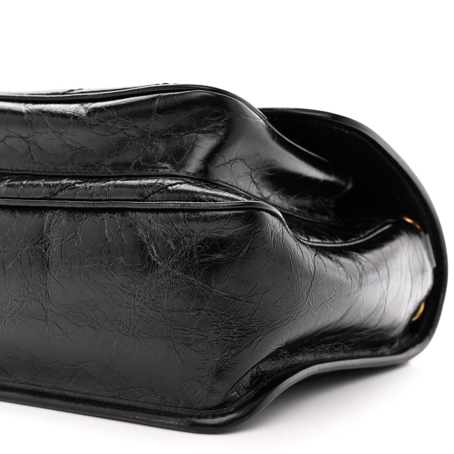 Crinkled Calfskin Matelasse Monogram Medium Niki Chain Satchel Black