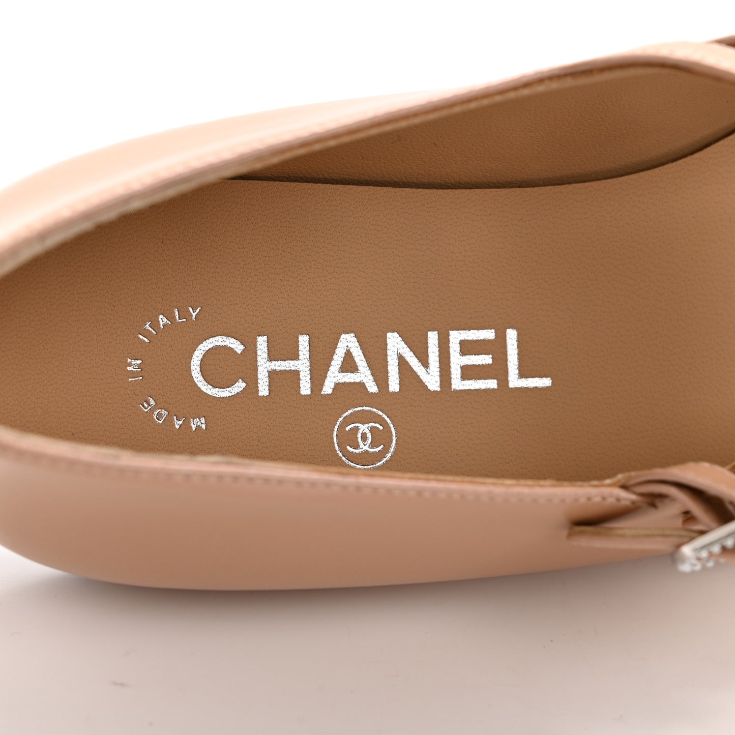 Lambskin Grosgrain Pearl Mary Jane Flats 38 Beige Black