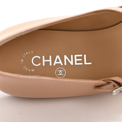 Chanel Lambskin Grosgrain Pearl Mary Jane Flats 38 Beige Black 6 of 9