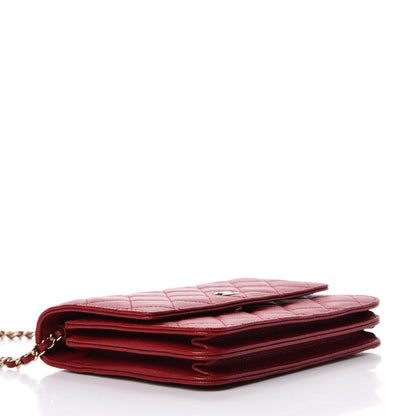 Chanel Caviar Quilted Square Wallet On Chain WOC Dark Red 4 of 11