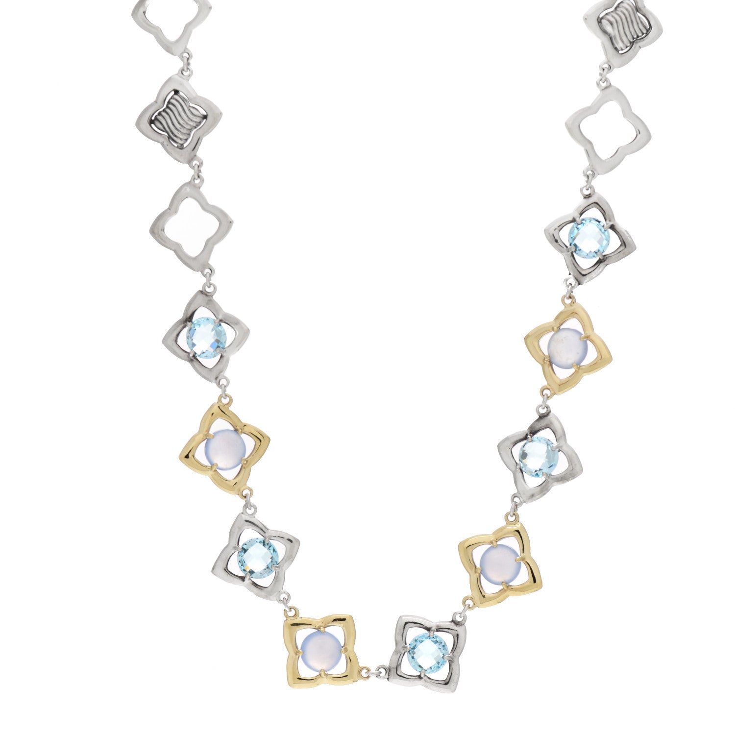 David Yurman Sterling Silver 18K Yellow Gold Chalcedony Blue Topaz Quatrefoil Necklace 1 of 4