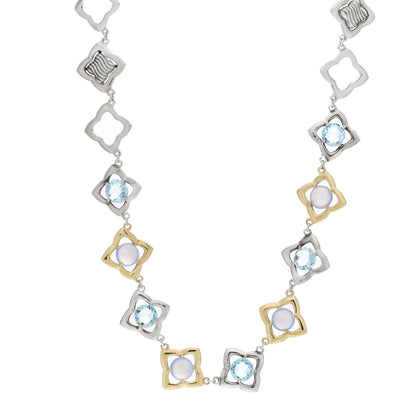 David Yurman Sterling Silver 18K Yellow Gold Chalcedony Blue Topaz Quatrefoil Necklace 1 of 4