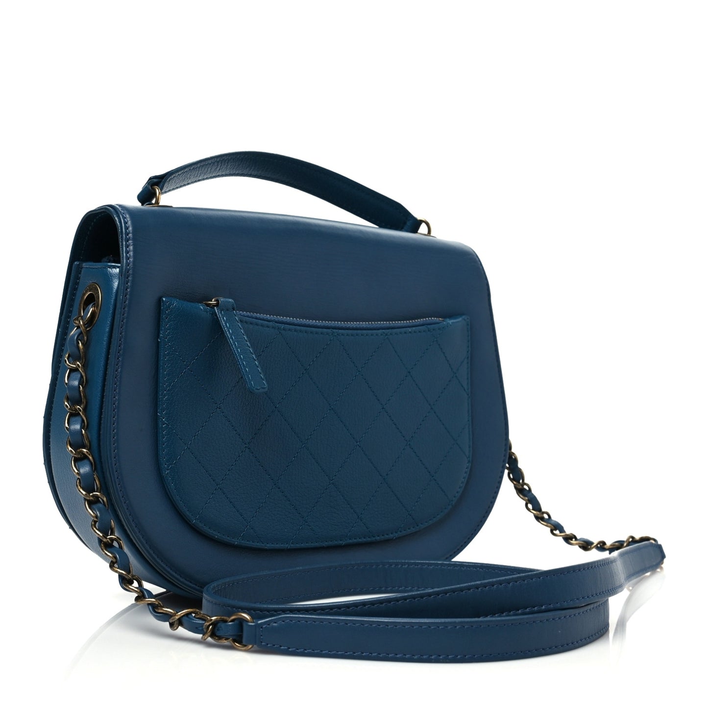Shiny Calfskin Goatskin Quilted Medium Coco Curve Messenger Flap Navy