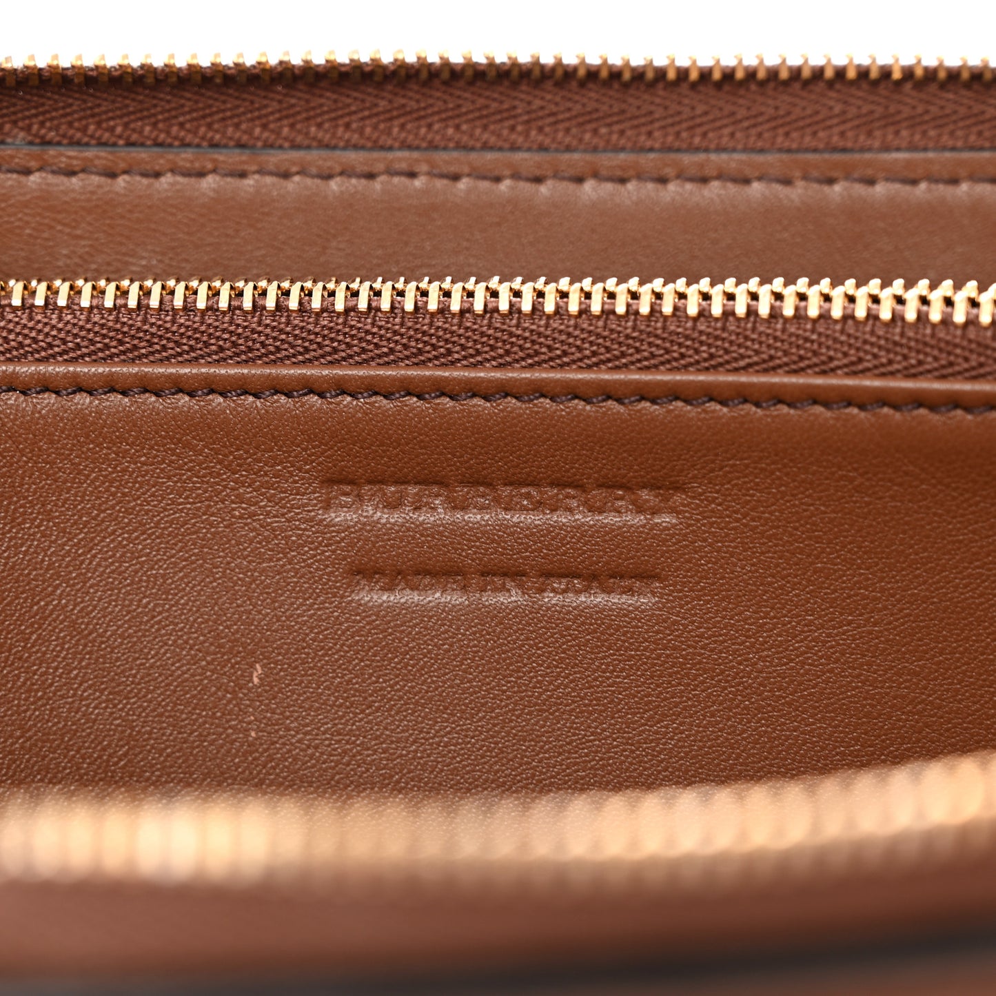 Calfskin House Check Elmore Zip Around Wallet Tan