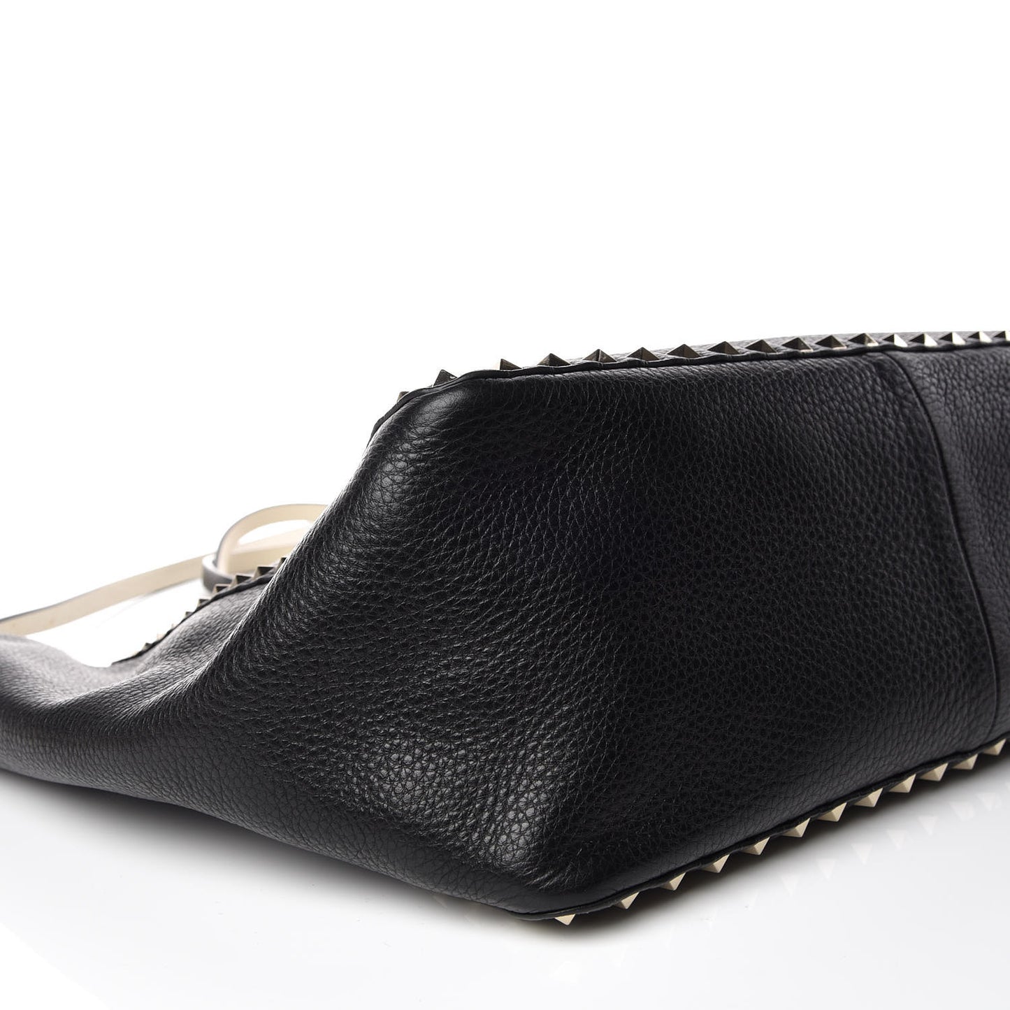 Grained Calfskin Medium Rockstud Reversible Tote Black Ivory