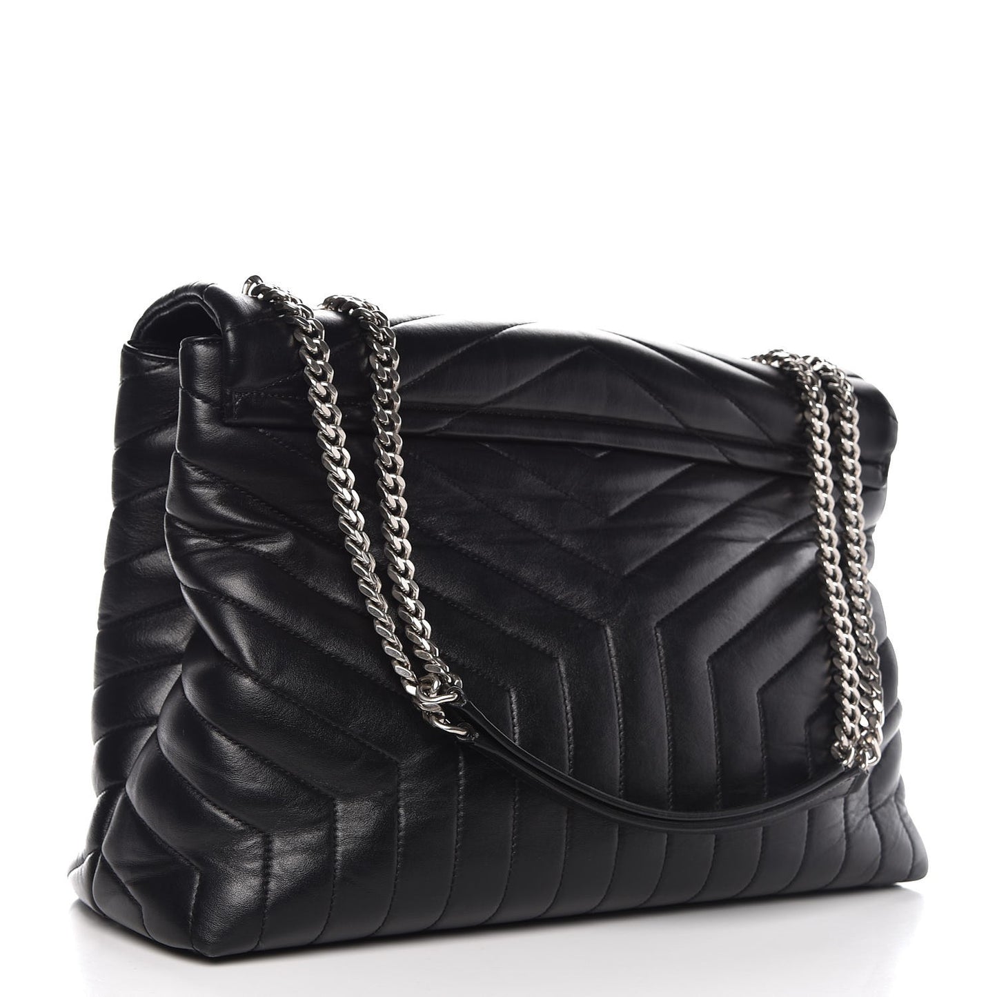 Calfskin Y Quilted Monogram Large Loulou Chain Satchel Black