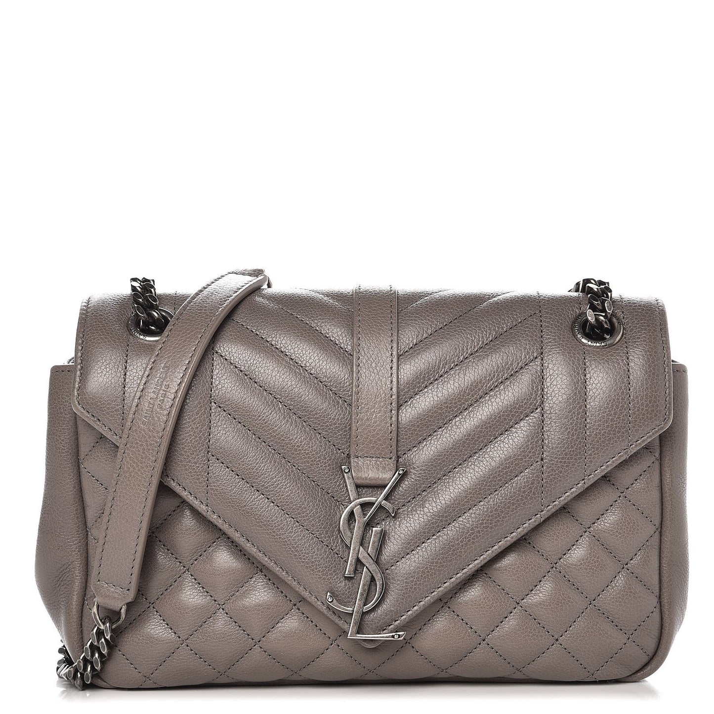 Sheepskin Tri-Quilt Monogram Medium College Bag Gray