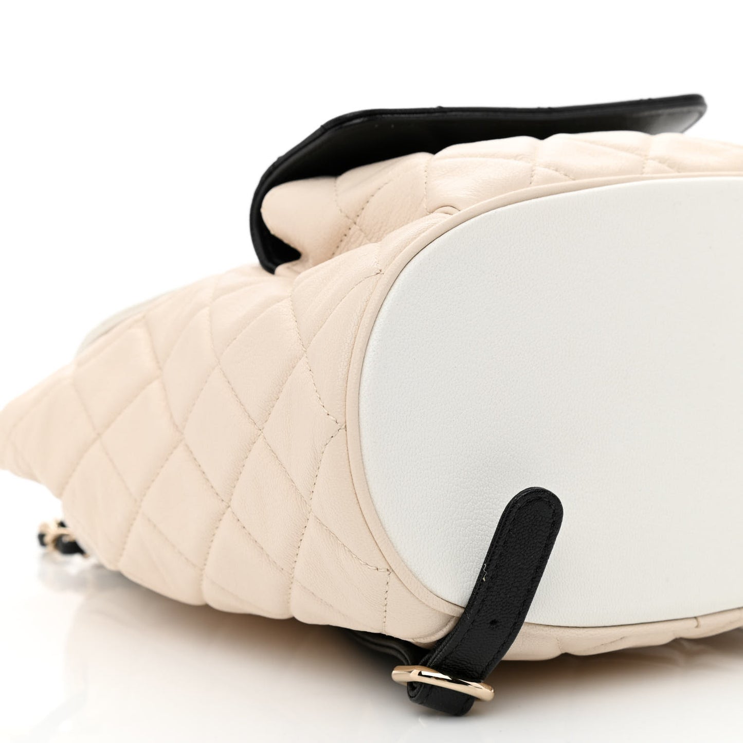 Goatskin Quilted Duma Drawstring Backpack Beige Black White