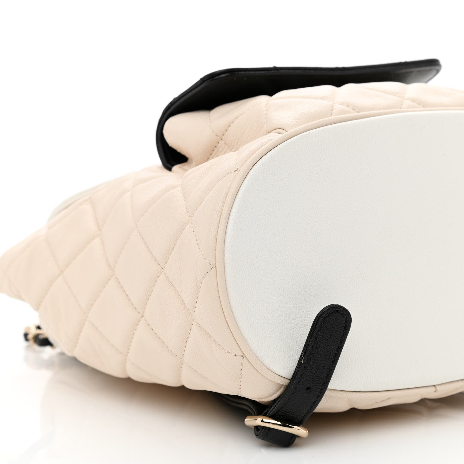 Chanel Goatskin Quilted Duma Drawstring Backpack Beige Black White 9 of 10