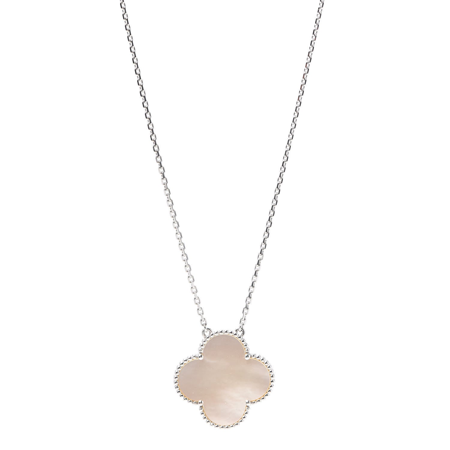 Van Cleef & Arpels 18K White Gold Mother of Pearl Magic Alhambra Pendant Necklace 1 of 8