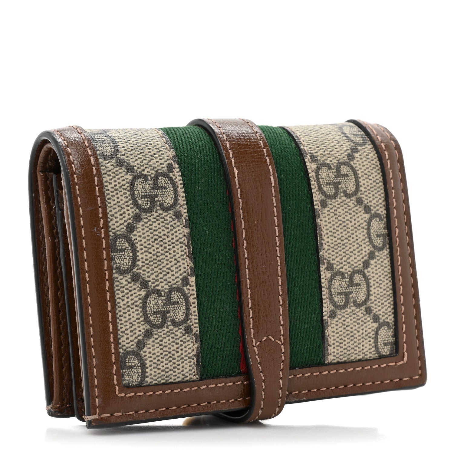 Gucci GG Supreme Monogram Textured Calfskin Web Jackie 1961 Card Case Beige Ebony Brown Sugar 3 of 12