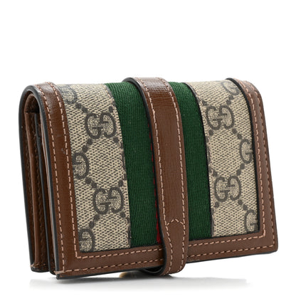 Gucci GG Supreme Monogram Textured Calfskin Web Jackie 1961 Card Case Beige Ebony Brown Sugar 3 of 12