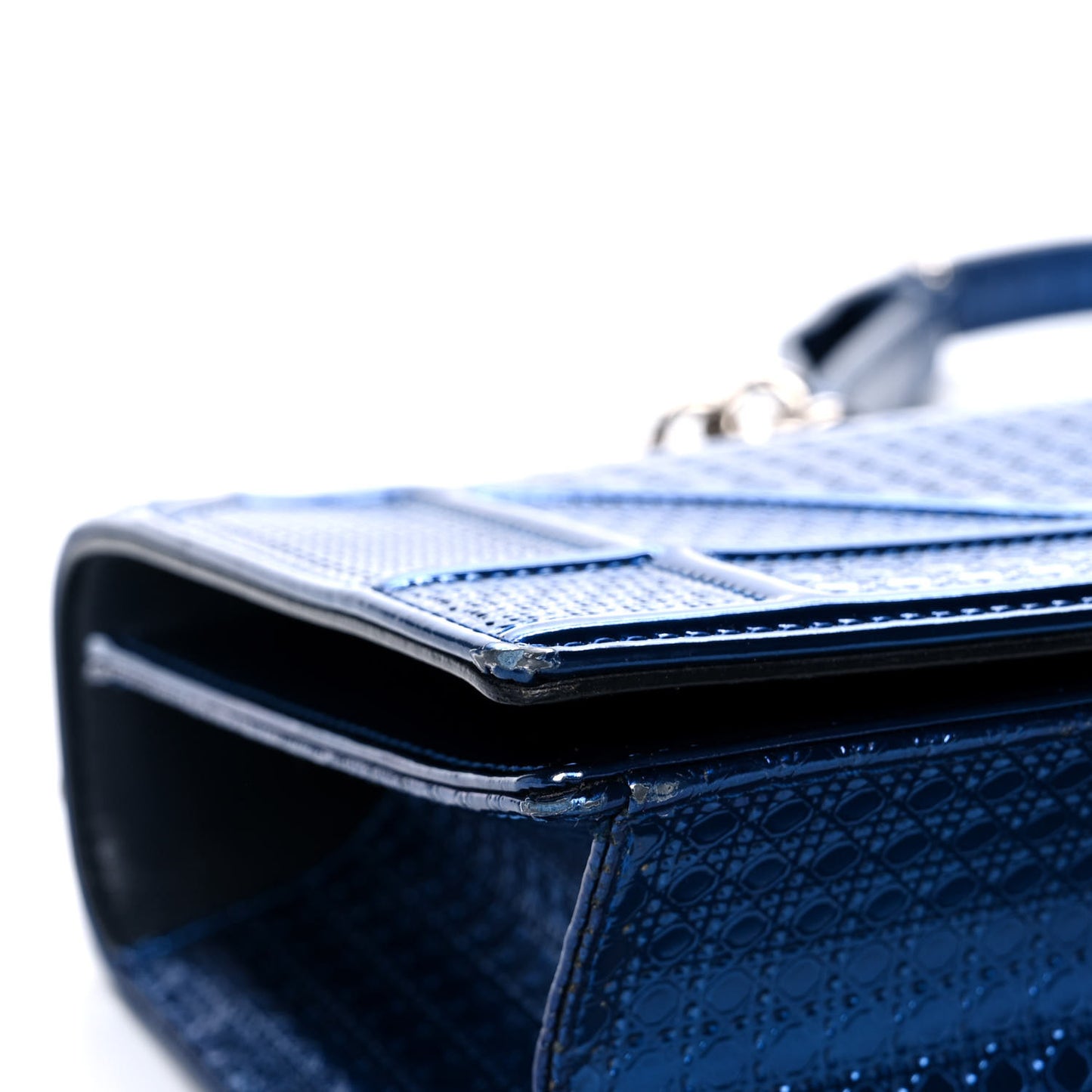 Metallic Patent Micro-Cannage Medium Diorama Flap Bag Blue