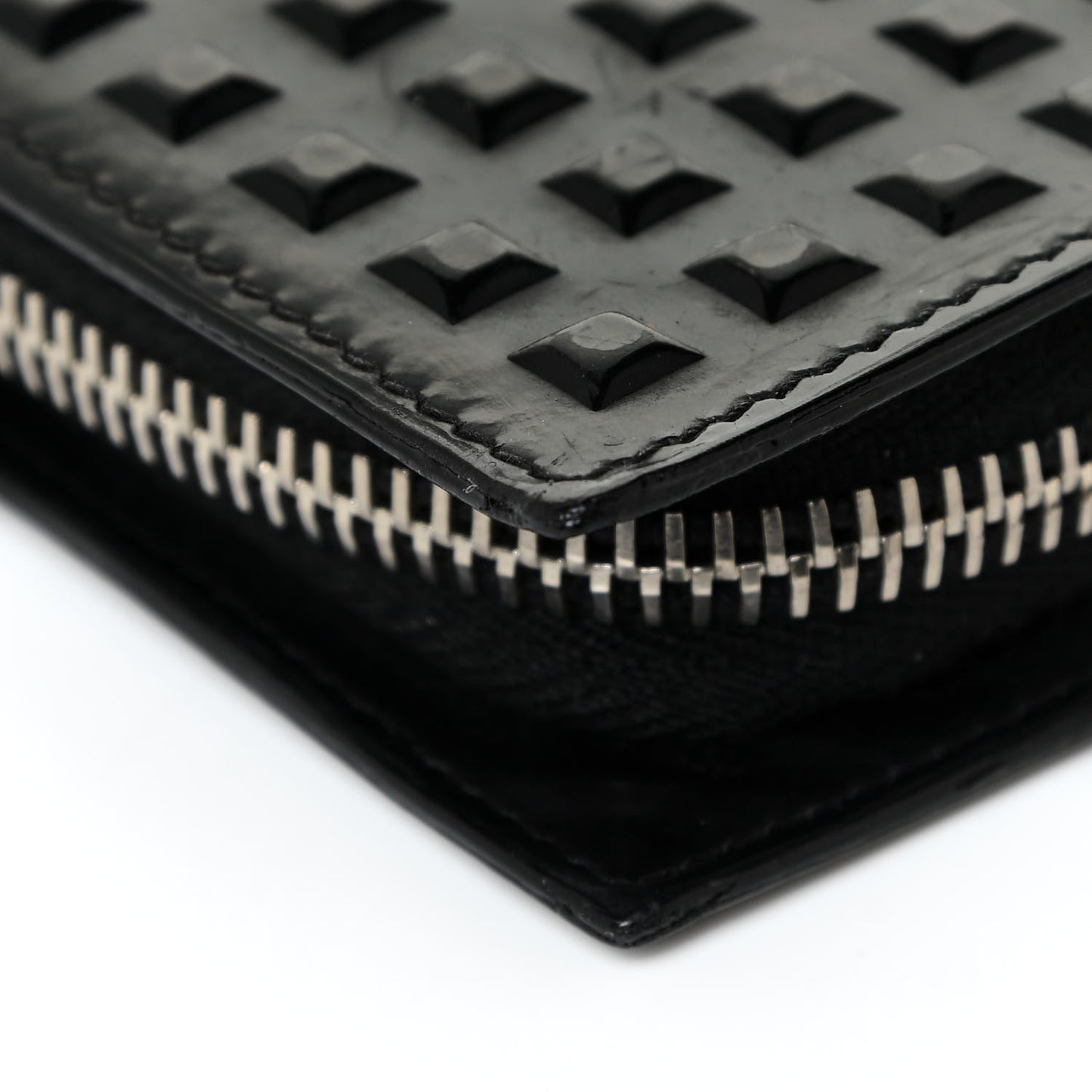 Calfskin Grid Embossed Zip Around Wallet Black