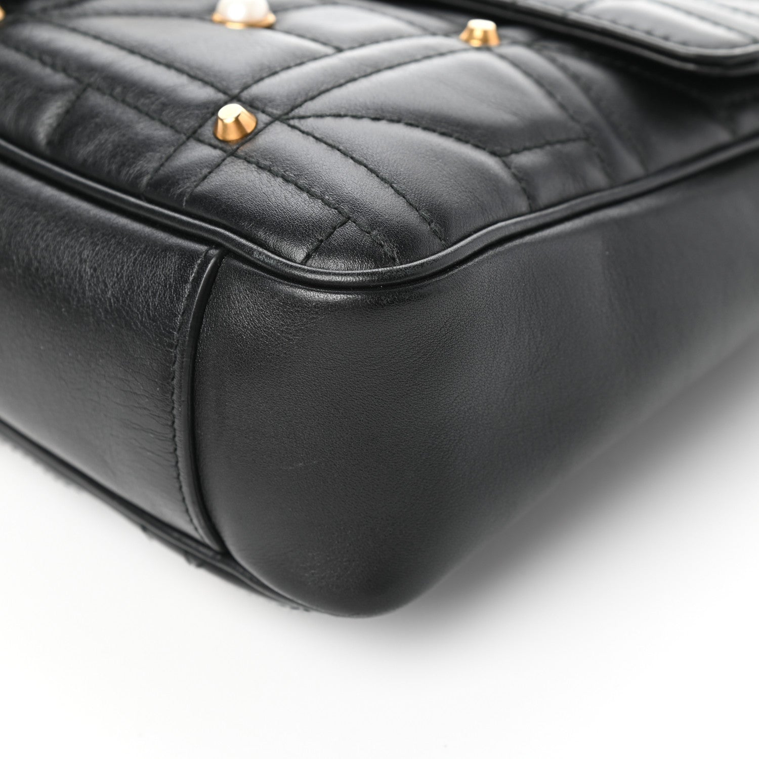 Gucci Calfskin Matelasse Studded Medium Pearly GG Marmont Shoulder Bag Black 9 of 9