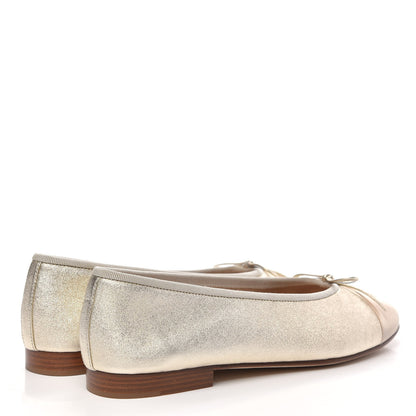 Chanel Metallic Goatskin Cap Toe CC Ballerina Flats 39 Gold 4 of 9
