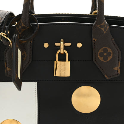 Louis Vuitton Calfskin Monogram Studded City Steamer PM Black White 7 of 9