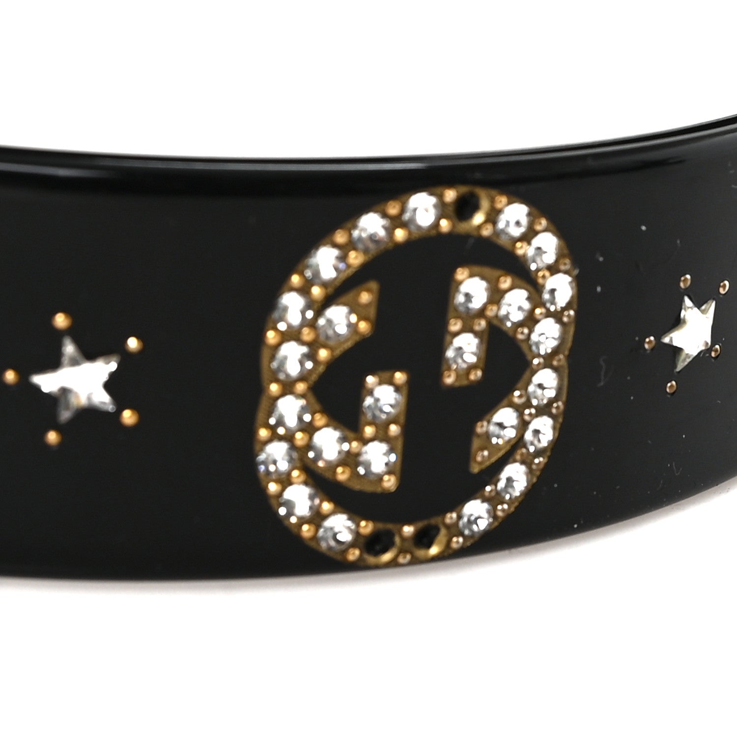 Gucci Resin Crystal Interlocking G Headband Black 1776730