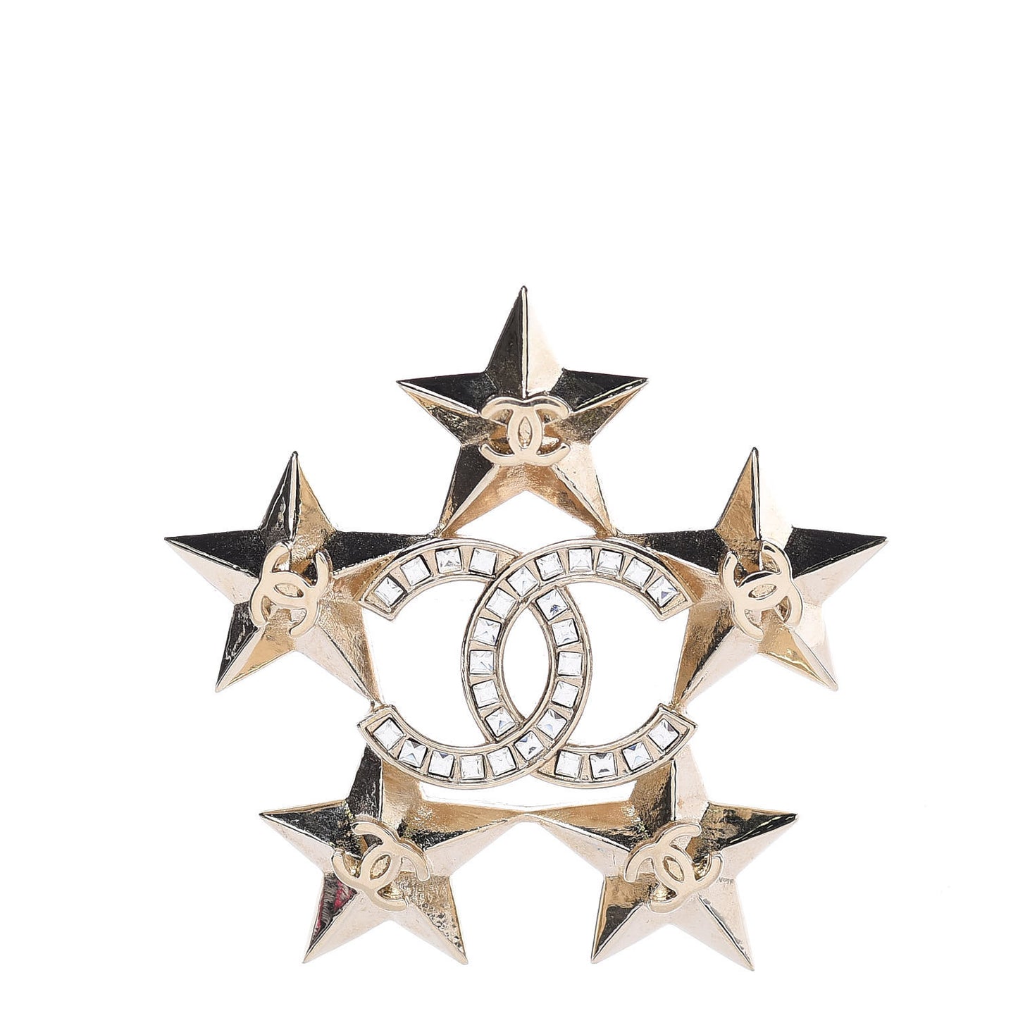 Baguette Crystal CC Star Brooch Gold