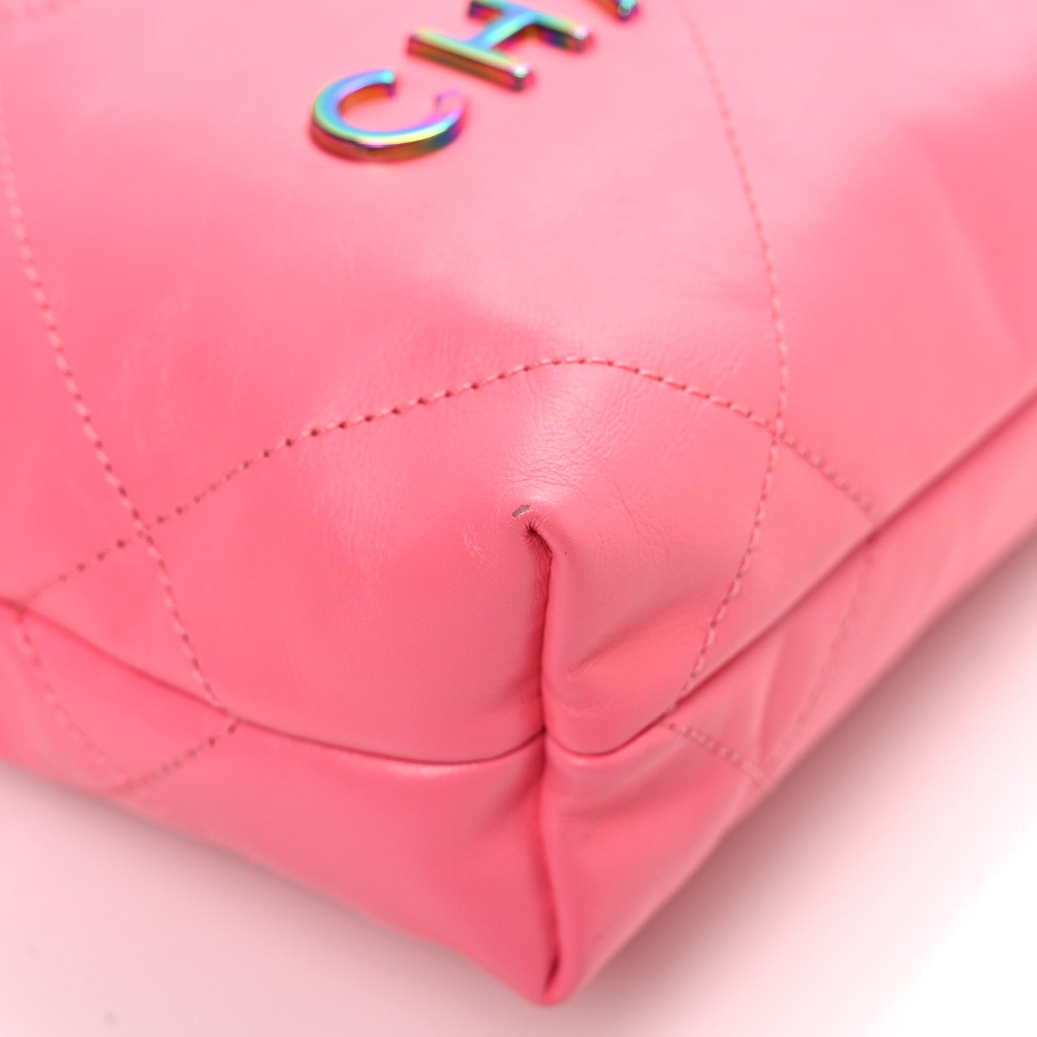 Chanel Shiny Calfskin Quilted Rainbow Metal Mini Chanel 22 Coral Pink 11 of 11