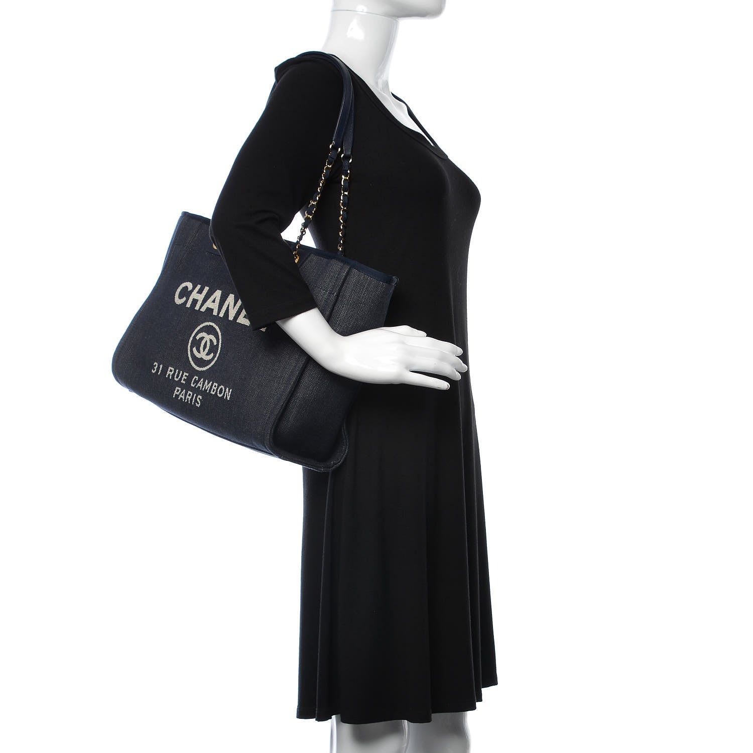 Chanel Denim Small Deauville Tote Dark Blue 2 of 9