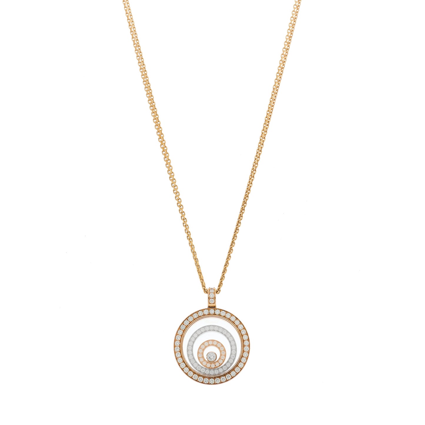18K Rose White Gold Diamond Happy Spirit Three-Ring Pendant Necklace