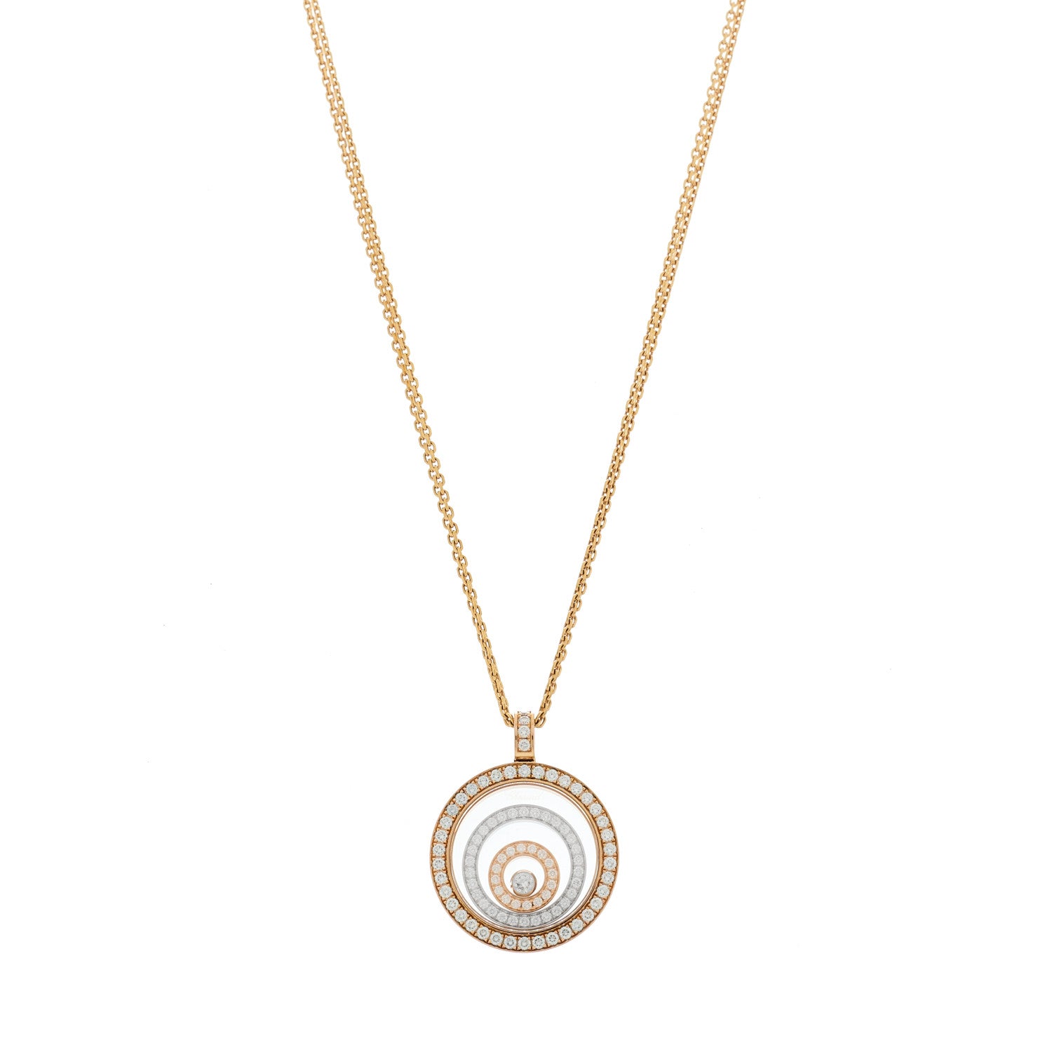 Chopard 18K Rose White Gold Diamond Happy Spirit Three-Ring Pendant Necklace 1 of 7