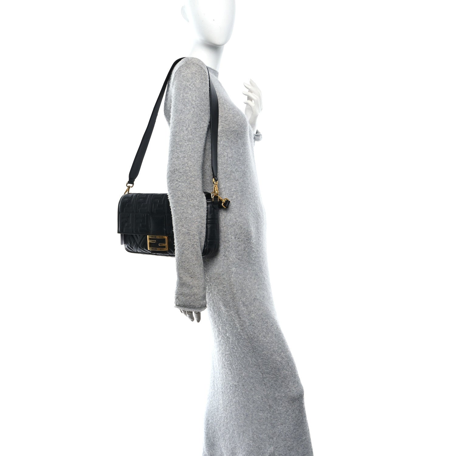 Fendi Nappa FF 1974 Embossed Large Baguette Black 2 of 10