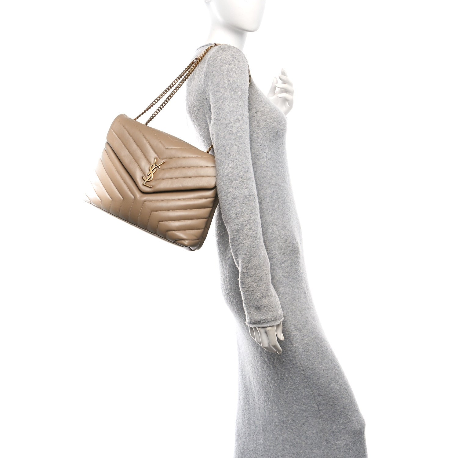 Saint Laurent Calfskin Y Quilted Monogram Medium Loulou Chain Satchel Natural Tan 2 of 10