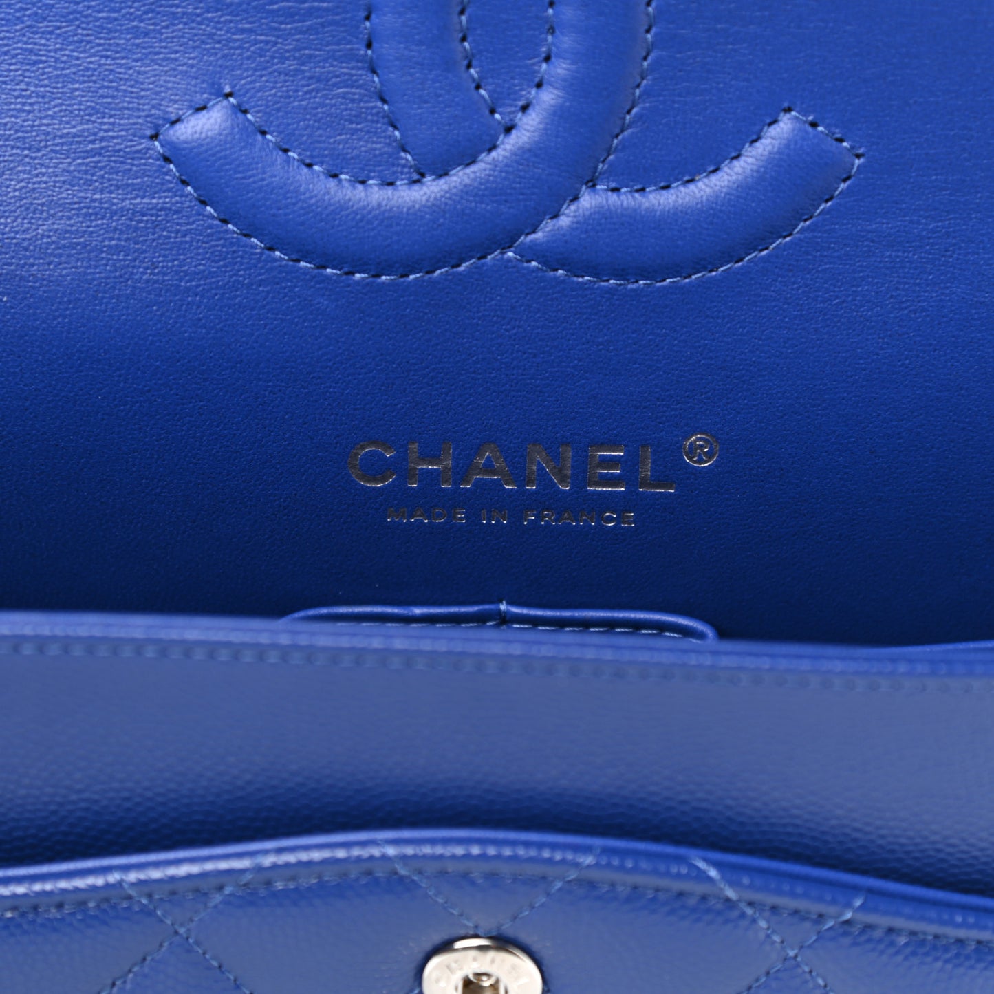 Caviar Quilted Medium Double Flap Blue