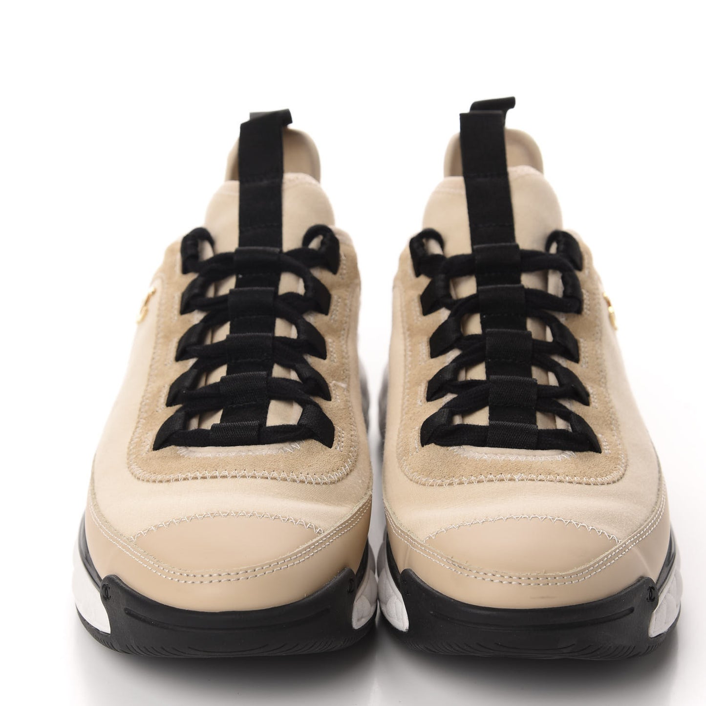 Calfskin Suede Nylon Grosgrain CC Sneakers 38.5 Beige