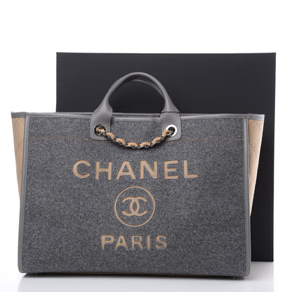 Chanel Wool Felt Calfskin Large Deauville Tote Grey Beige 9 of 9