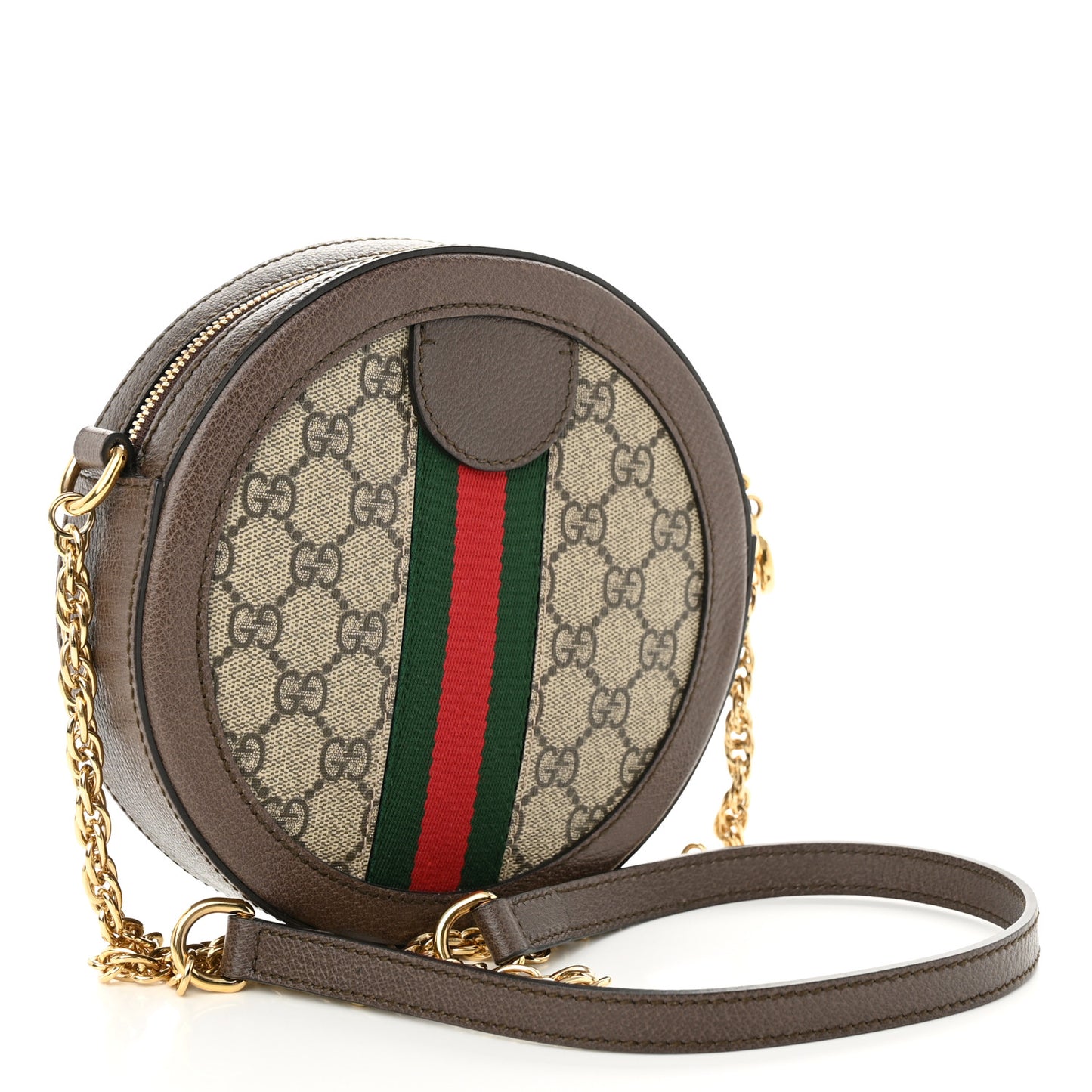 GG Supreme Monogram Web Mini Ophidia Round Shoulder Bag Brown