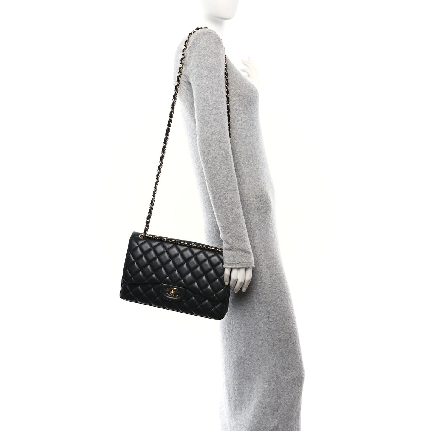 Lambskin Quilted Jumbo Double Flap Black
