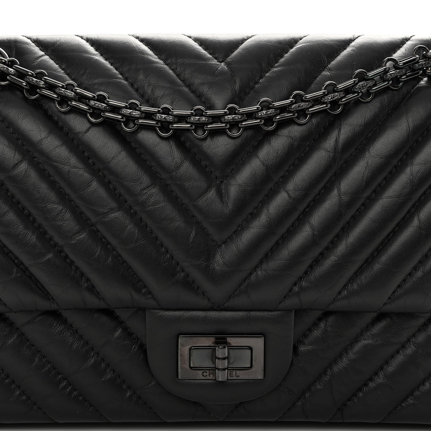 Aged Calfskin Chevron Quilted 2.55 Reissue 225 Flap So Black