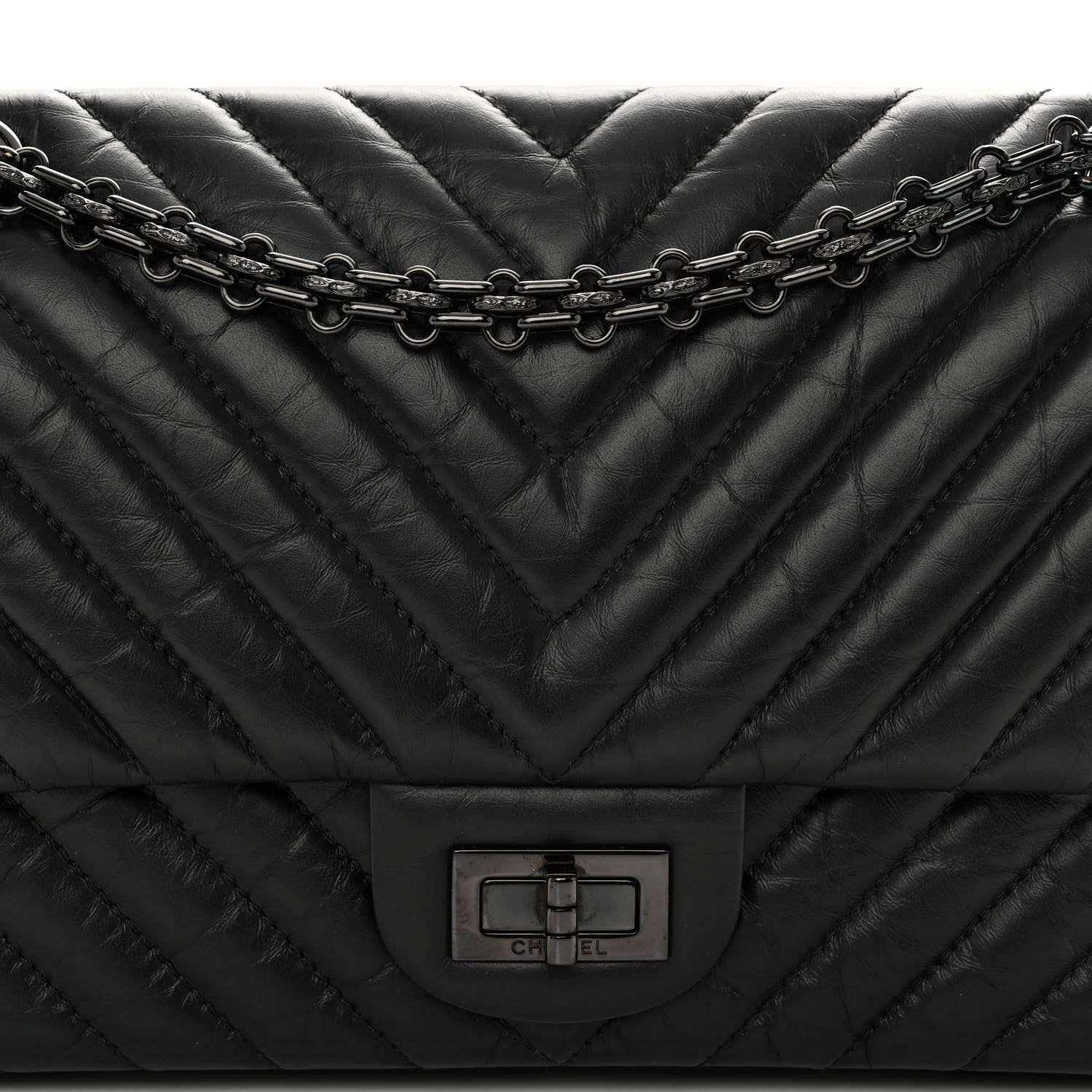 Chanel Aged Calfskin Chevron Quilted 2.55 Reissue 225 Flap So Black 7 of 9