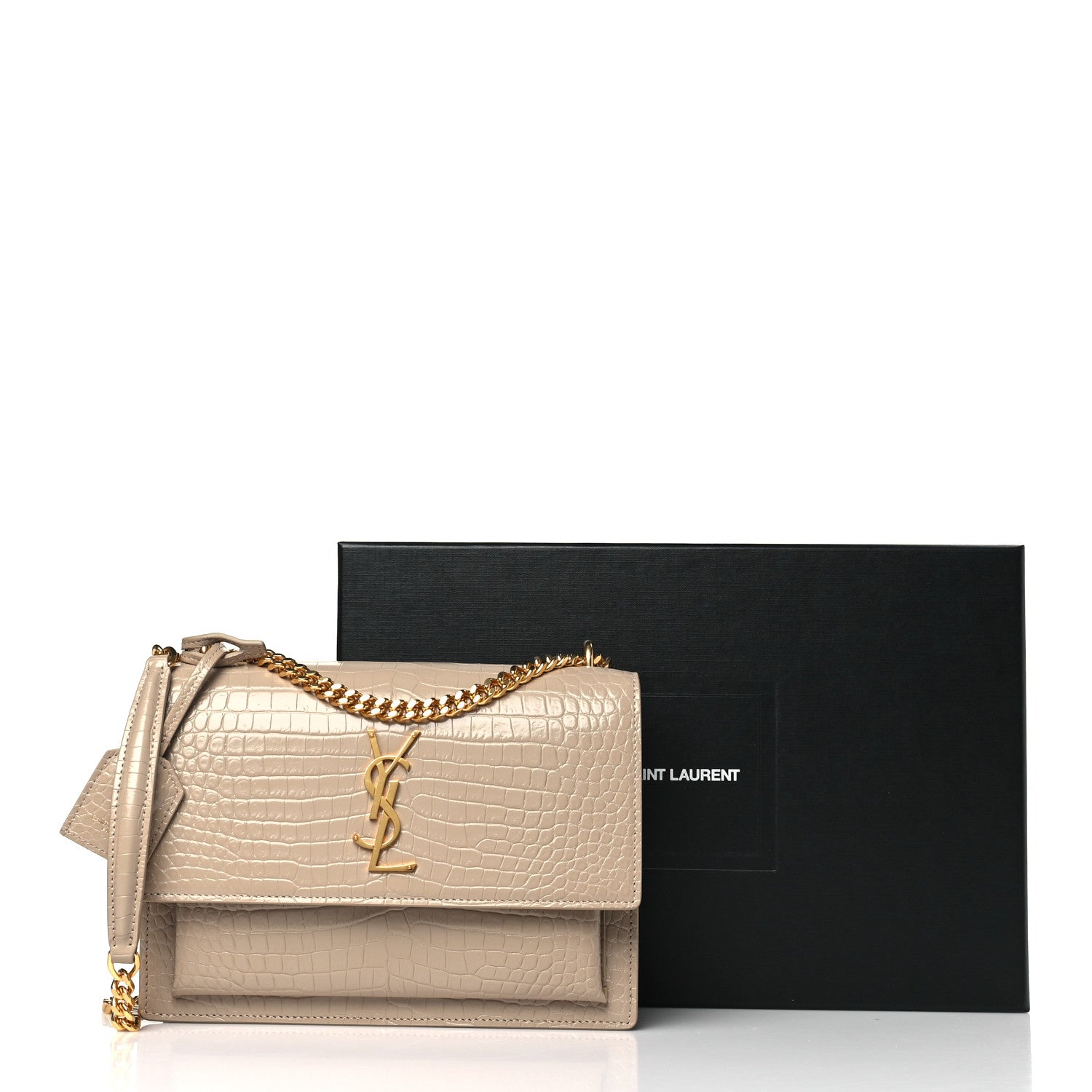 Saint Laurent Calfskin Crocodile Embossed Medium Monogram Sunset Dark Beige 9 of 9