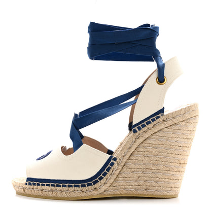 Gucci Canvas GG Ankle Wrap Platform Espadrille Wedges 40 Mystic White Royale Blue 1 of 10