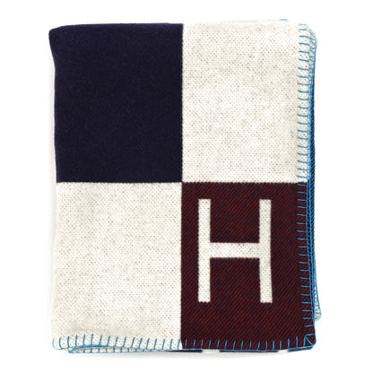Hermes Wool Cashmere Avalon Vibration Blanket Ecru Indigo 1 of 3