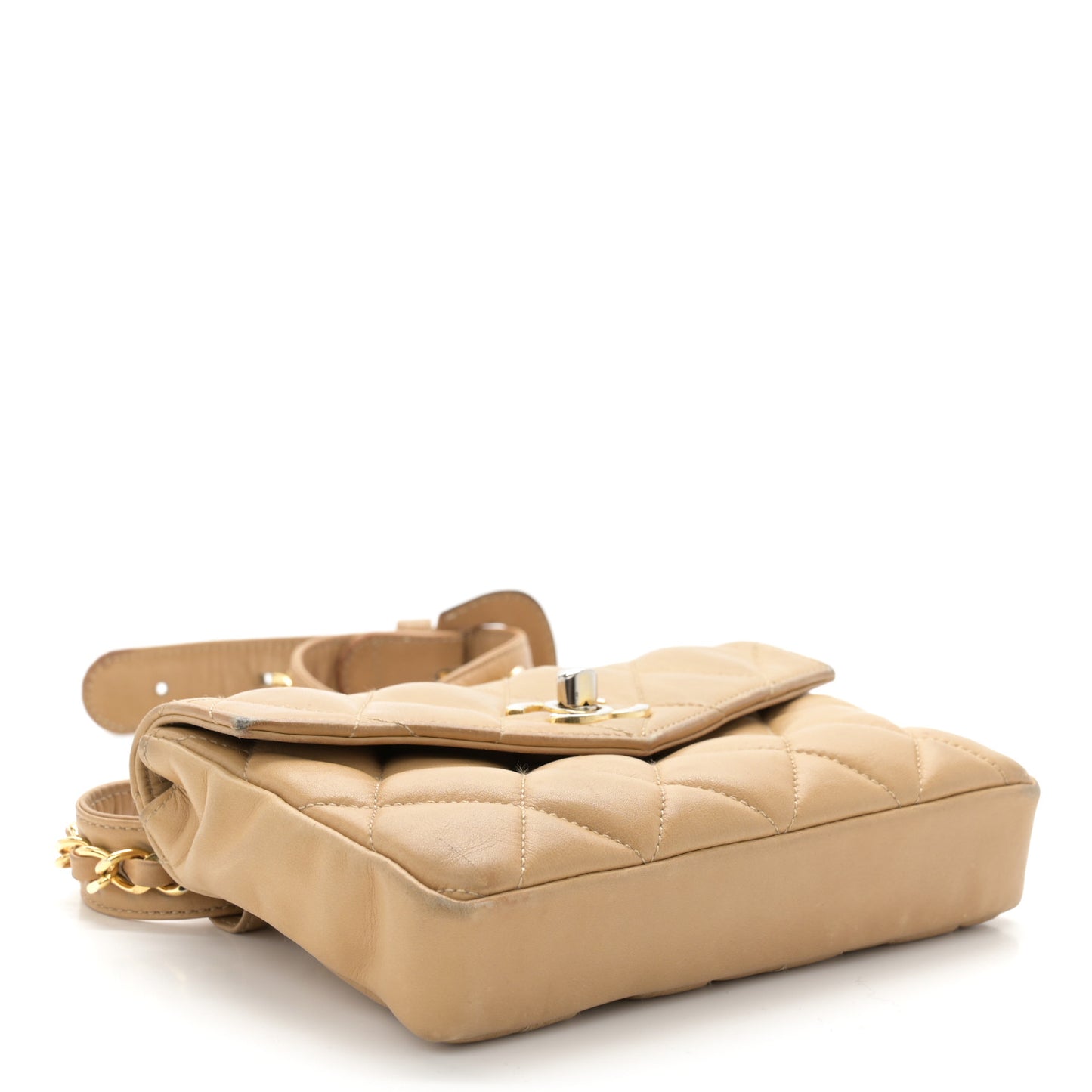 Lambskin Quilted Flap Waist Belt Bag 70 28 Beige
