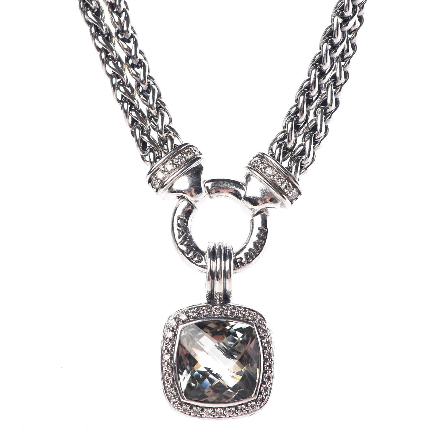Sterling Silver Diamond Prasiolite 16mm Moonlight Ice Albion Wheat Chain Pendant Necklace