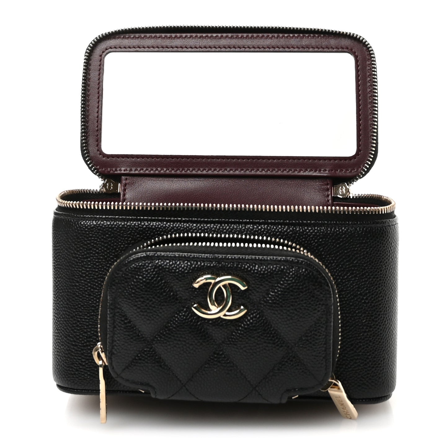 Caviar Quilted Top Handle Pocket Vanity Case Black