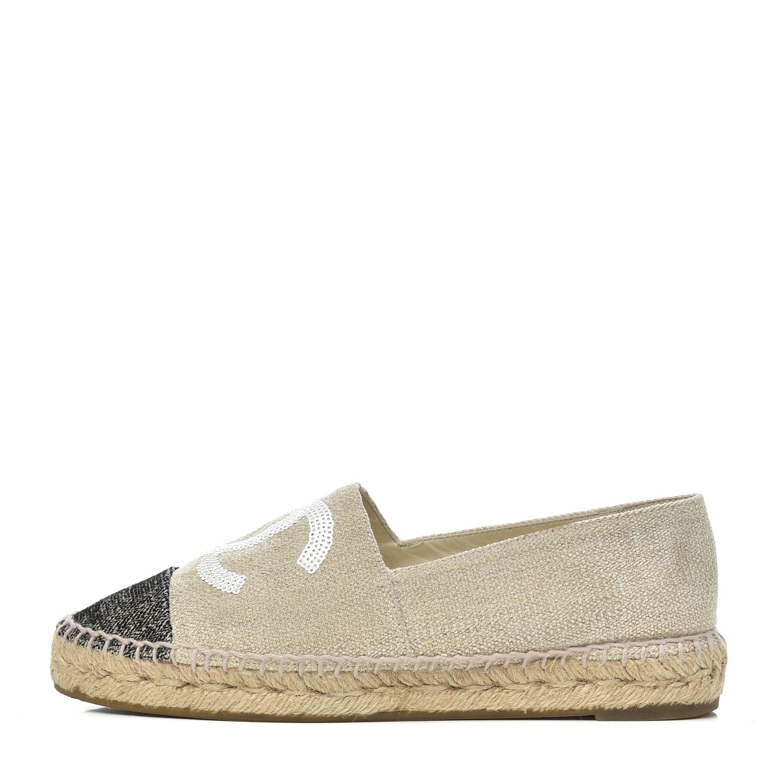 Chanel Toile Sequin CC Espadrilles 37 Beige Black 1 of 14