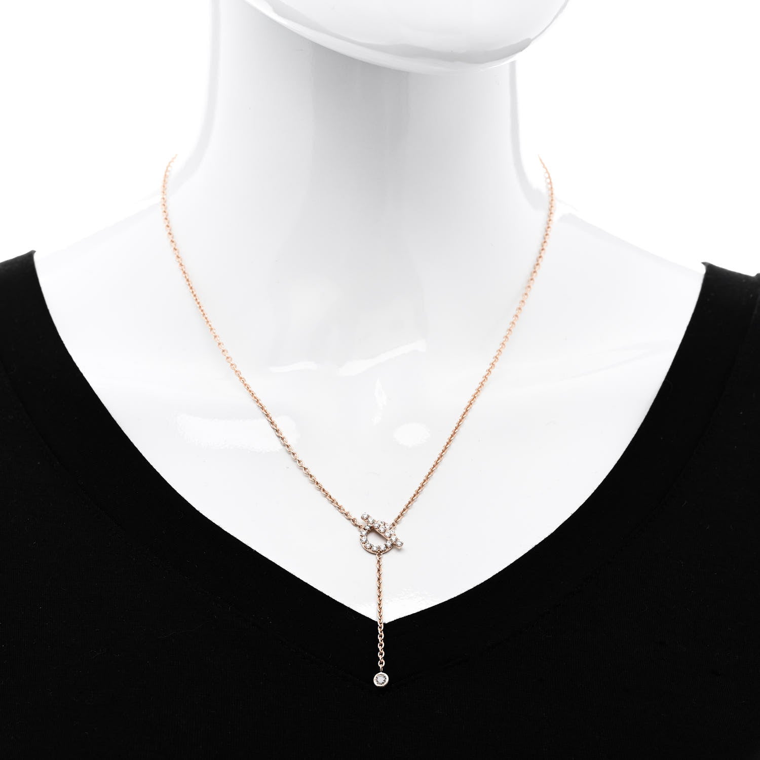 Hermes 18K Rose Gold Diamond Finesse Lariat Necklace 2 of 5