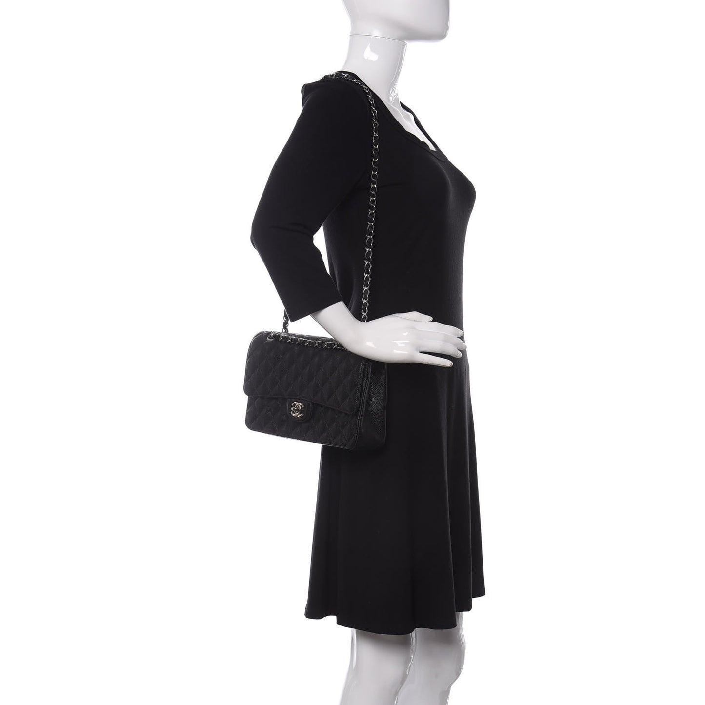 Caviar Quilted Medium Double Flap Black