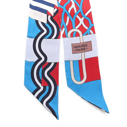Hermes Silk Ballet Aquatique Twilly Bleu Azur Rouge Ciel 2 of 4