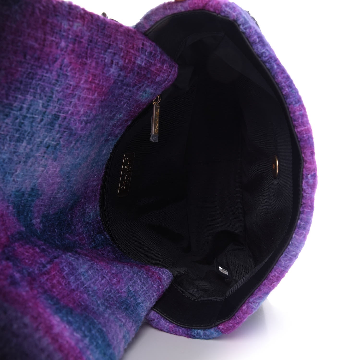 Chanel Wool Tweed Quilted Large 19 Flap Purple Black Blue 5 of 10