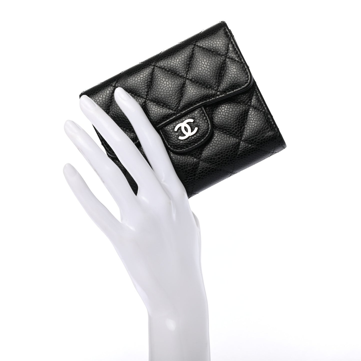 Caviar Quilted Compact Flap Wallet Black